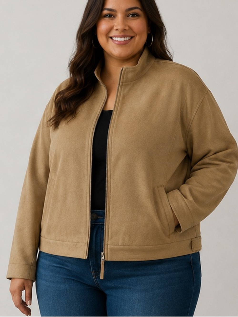Max Studio London Faux Suede Camel Jacket XL